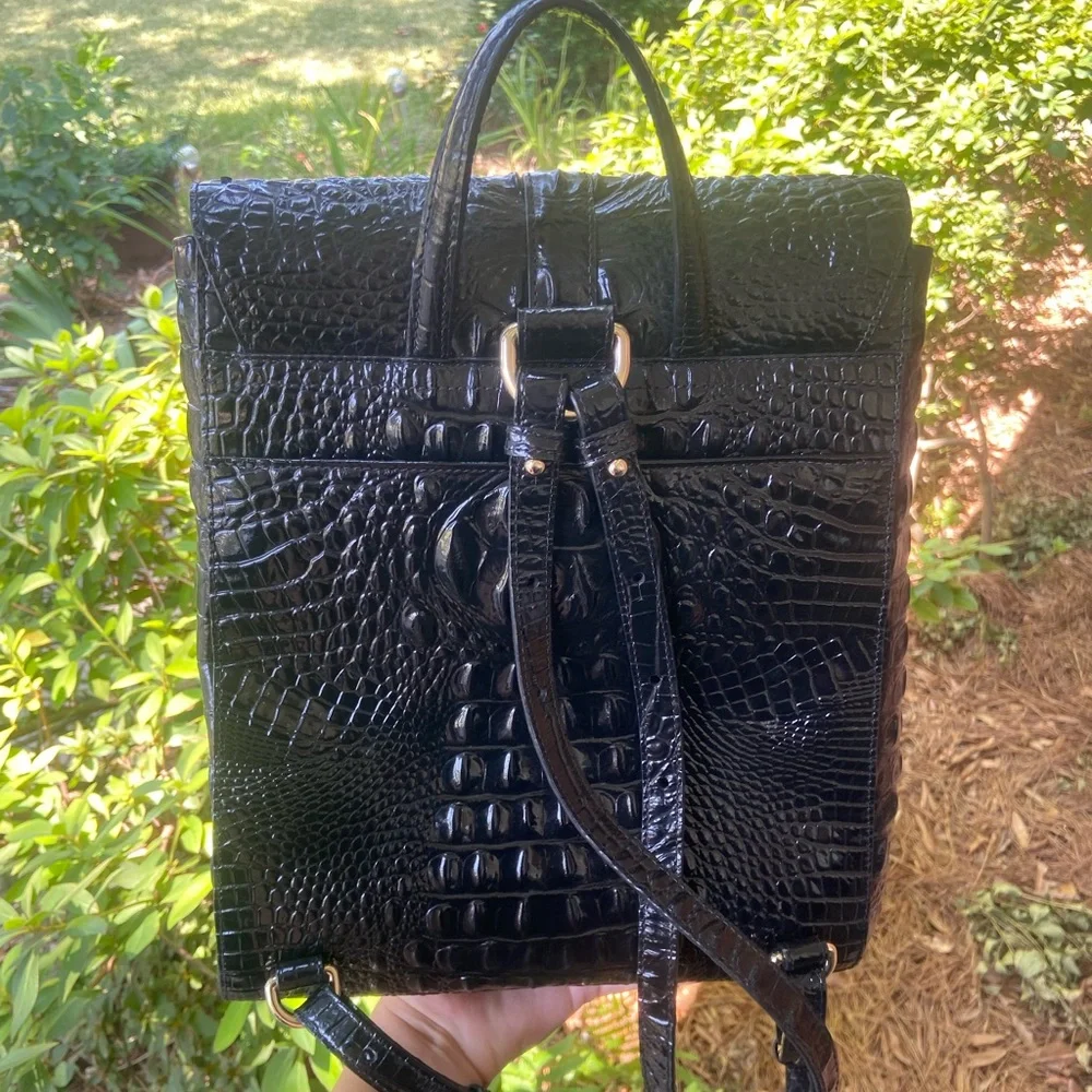 Brahmin Black Croc-Embossed Backpack - Picture 2 of 3